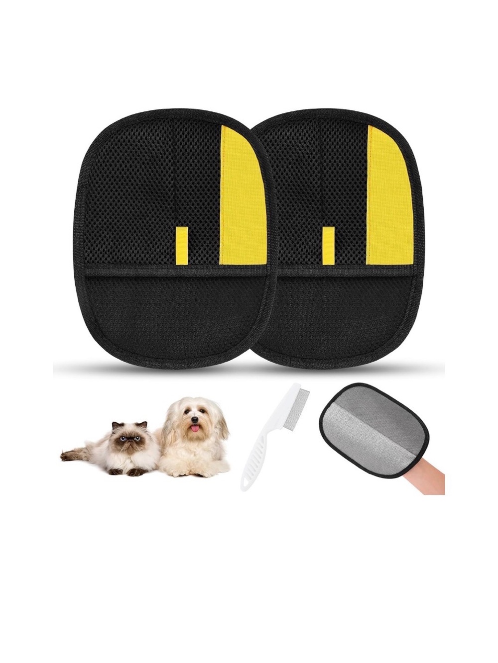 Pet Grooming Glove Pair in Black and Yellow - Universal Small Pets